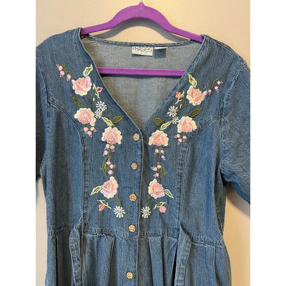 Vintage Denim Embroidered Dress - Picture 2 of 4